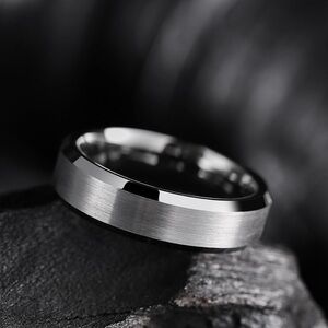 King Will Basic 6mm Men Wedding Black/Silver Tungsten Ring Matte Finish Beveled